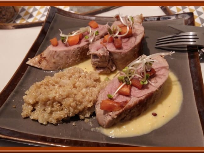 Filet mignon poêlé, risotto de quinoa au vin blanc