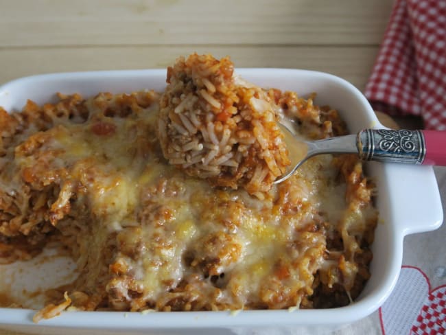 Gratin de riz à  la sauce bolognaise