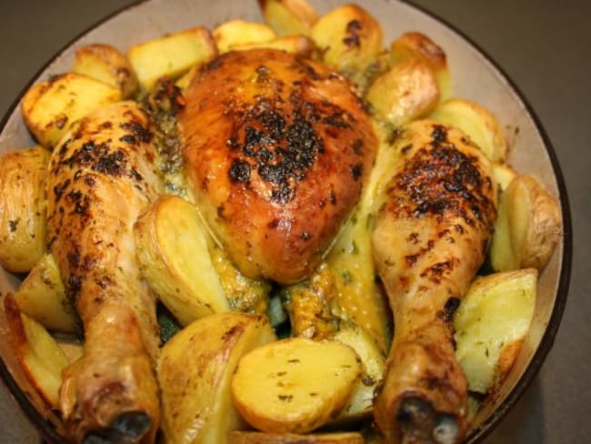 Poulet rôti au beurre persillé