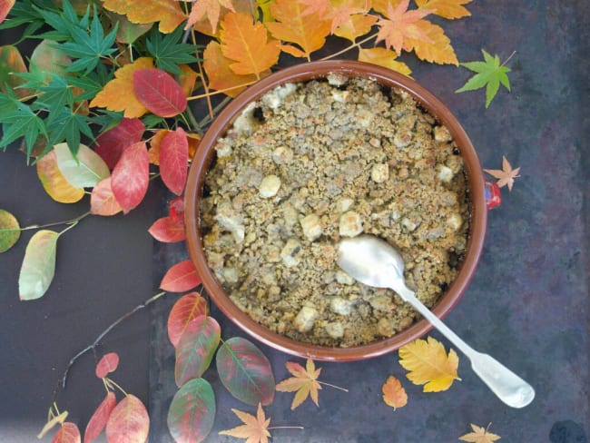 Crumble butternut et châtaigne au bleu