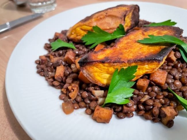 Lentilles au porto et patates douces