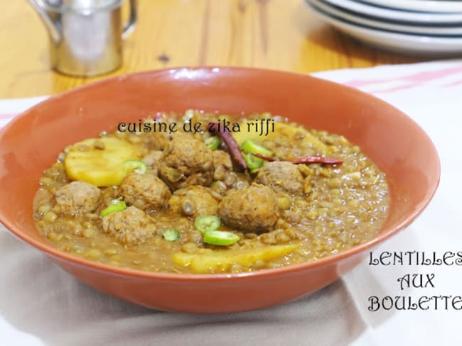 Lentilles vertes aux boulettes d'agneau