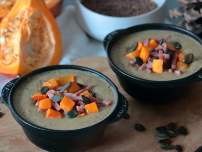 Velouté aux lentillons de Champagne et potimarron