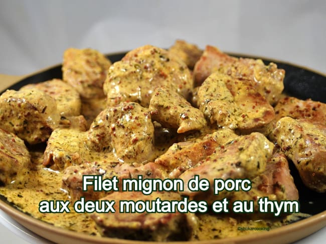 Filet mignon de porc aux deux moutardes et au thym