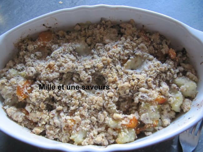 Crumble topinambour et potimarron aux noisettes et chèvre