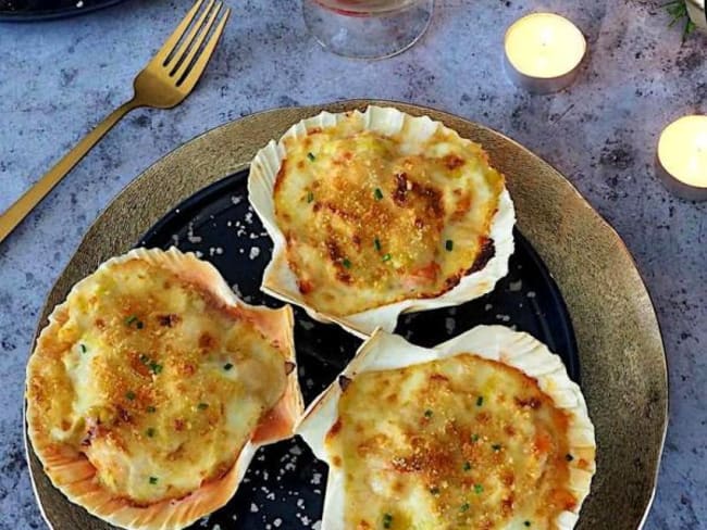 Coquilles aux noix de Saint Jacques et crevettes