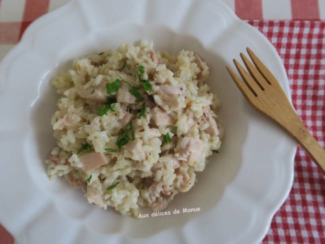 Restes de poulet fumé au riz et cancoillotte