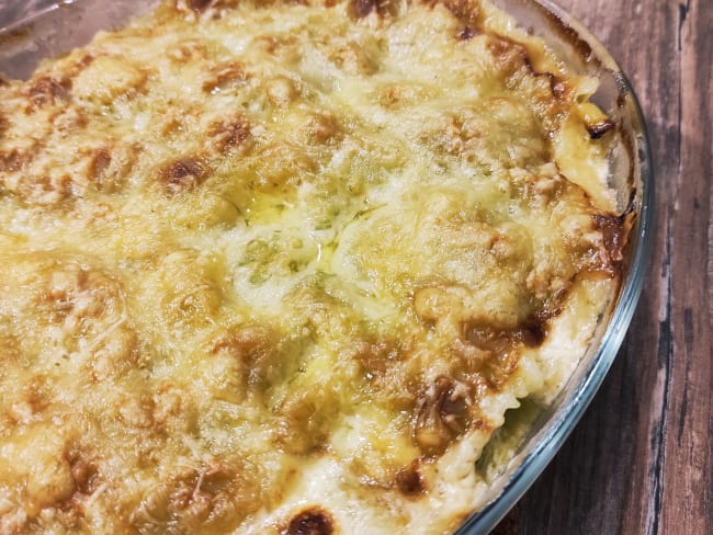 Gratin de ravioles au saumon