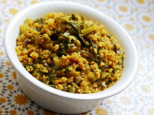 Cuisine alcaline : blettes, lentilles et quinoa aux épices