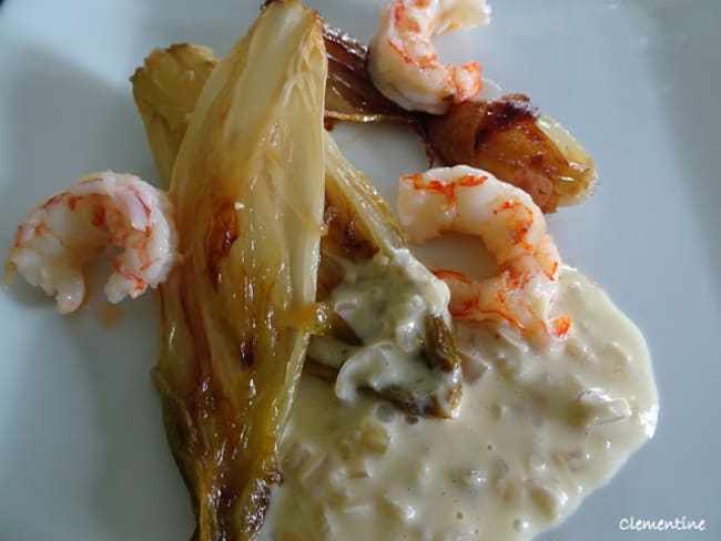 Endives et échalotes braisées aux crevettes d'après le Chef Mory Sacko