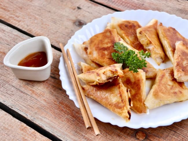 Samoussa fait maison aux crevettes et choux chinois