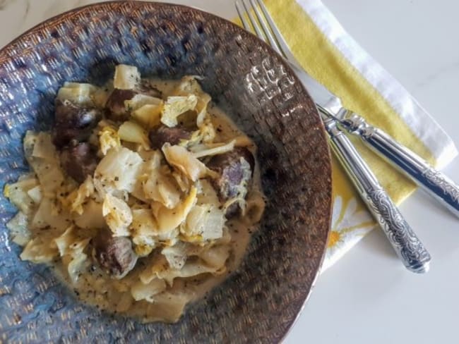 Poêlée de chou kale et coeurs de canards