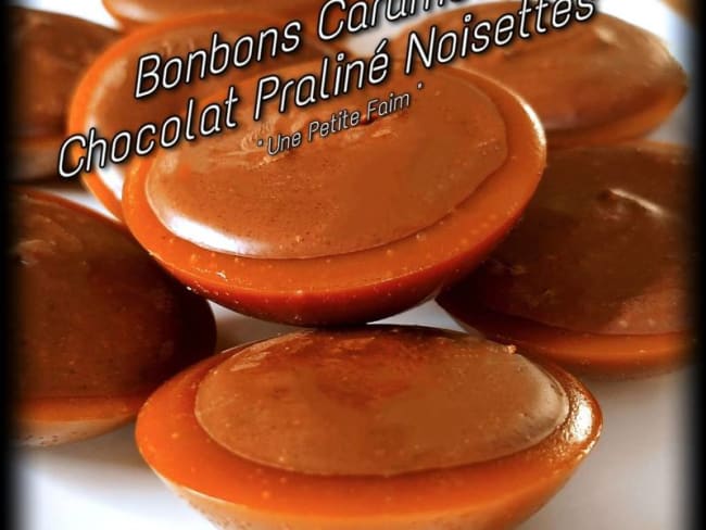 Bonbons maison au caramel, chocolat praliné et noisettes