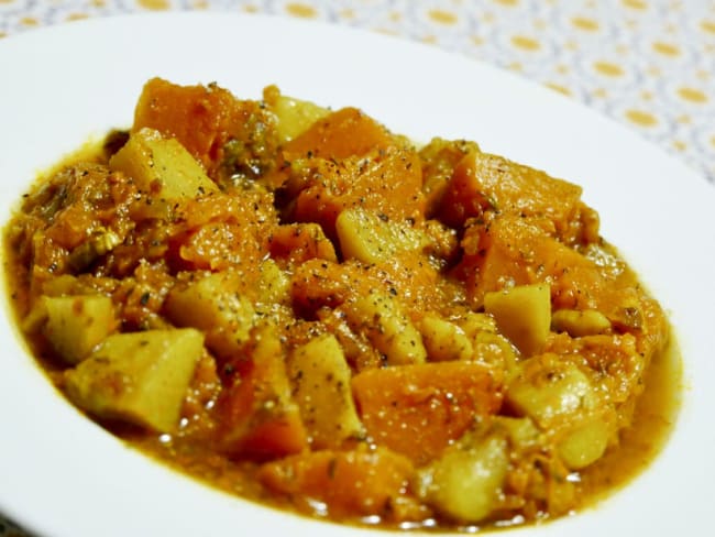 Courge et pommes de terre aux lardons