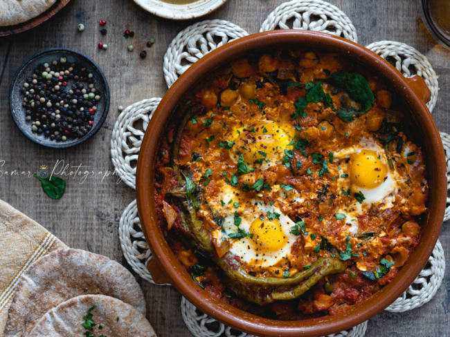 Chakchouka aux oeufs et pois chiche