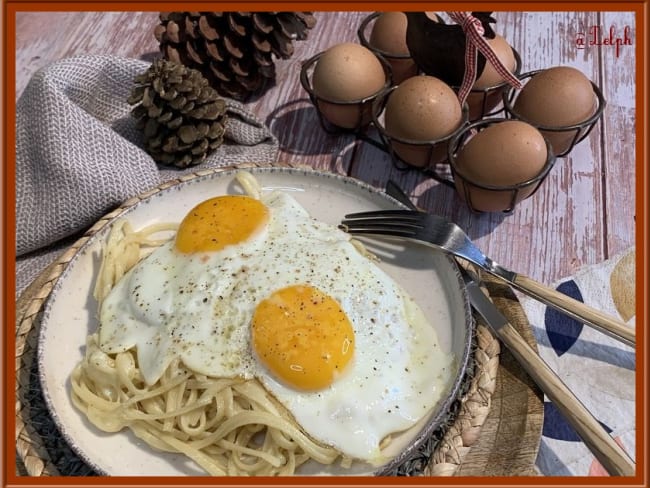 Spaghetti aux fromages et oeufs à cheval de Philippe Etchebest