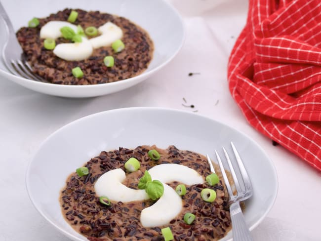 Risotto de riz noir ou riz venere aux encornets et chorizo