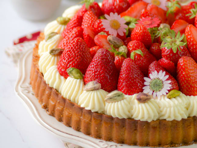 Tarte aux fraises à la crème diplomate vanille