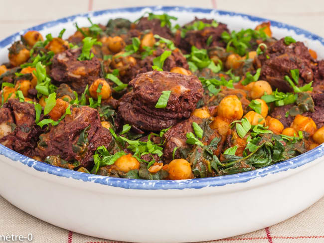 Boudin noir aux épinards et pois chiches