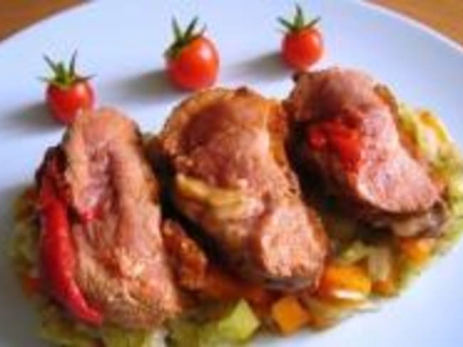 Magrets de Canard Farci sur Julienne de Légumes