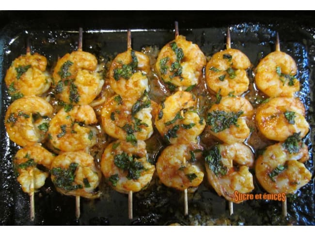 Brochettes de crevettes au beurre et au paprika