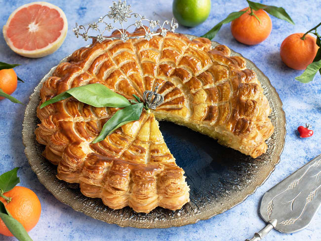 Galette des rois aux agrumes, citron vert, orange, mandarine et pamplemousse