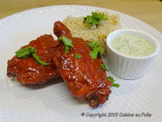 Poulet tandoori, sauce yaourt aux fines herbes et riz pilaf au Garam Masala