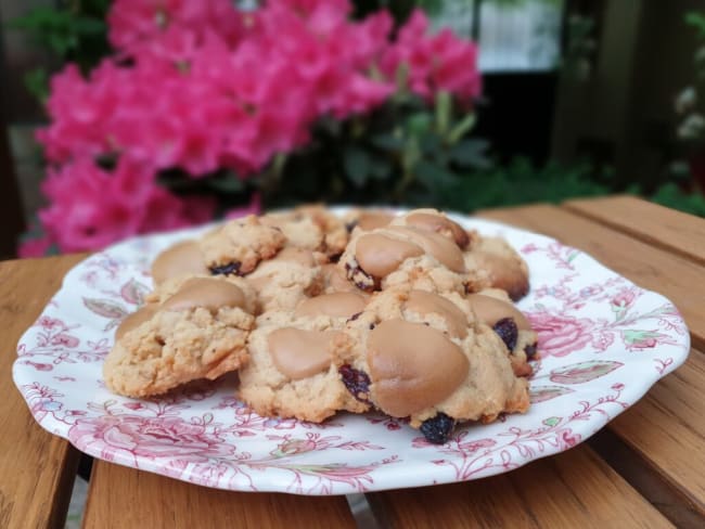 Cookies beurre de cacahuètes, cranberries et chocolat Dulcey