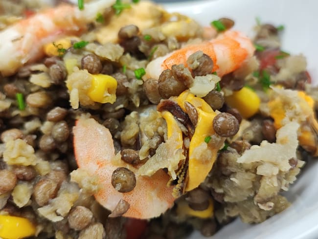 Trio de Lentilles et son Duo de Crevettes et de Moules