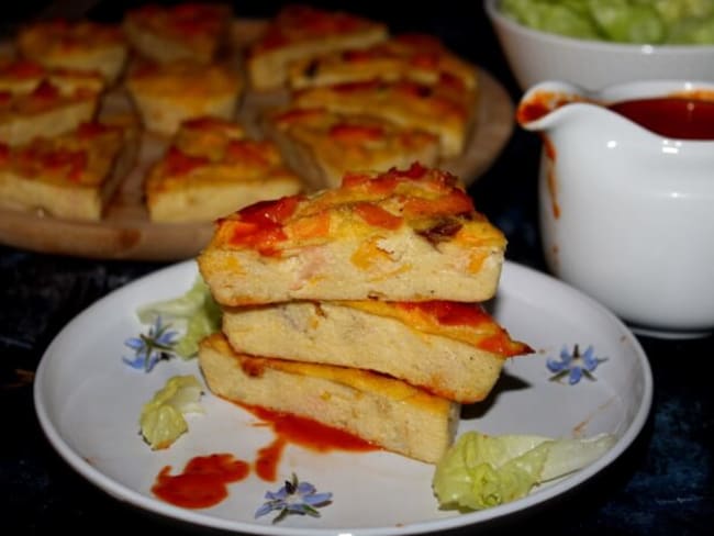 Flans de polenta, courgettes et truite fumée