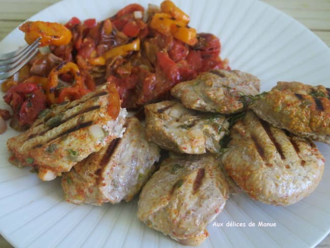 Médaillons de filet mignon mariné aux tomates et poivrons, au grill plancha