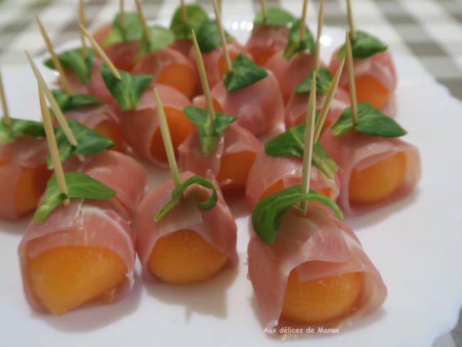 Billes de melon au jambon cru