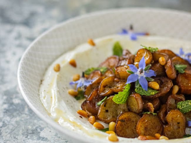 Aubergines au miel et au chèvre frais