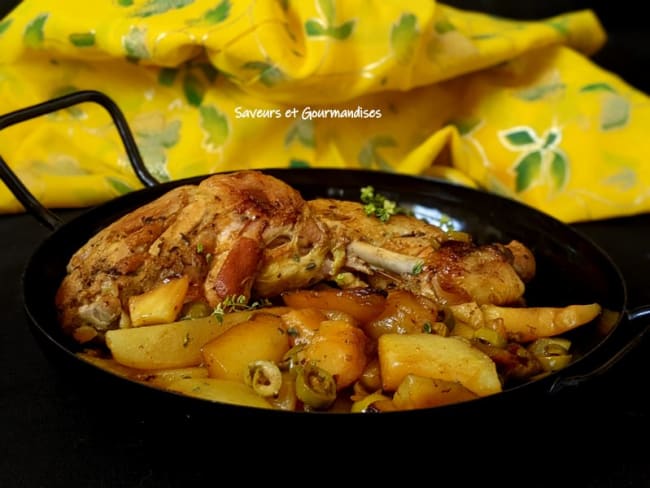 Poulet rôti en cocotte et ses pommes fondantes