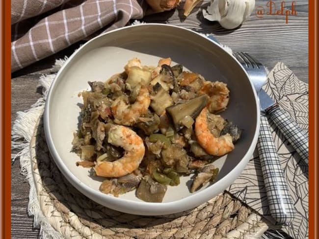 Aubergines au poisson et crevettes