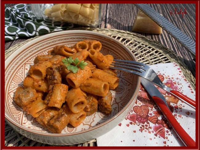 Rigatoni aux chipolatas et pesto rosso