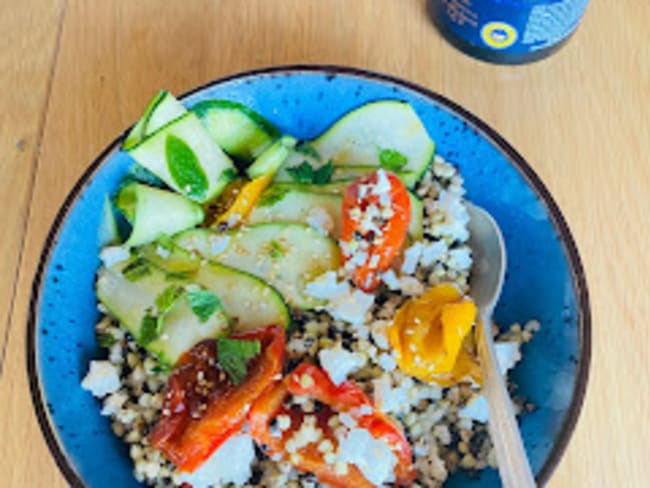 Taboulé simple et gourmand de sarrasin, feta et légumes d’été