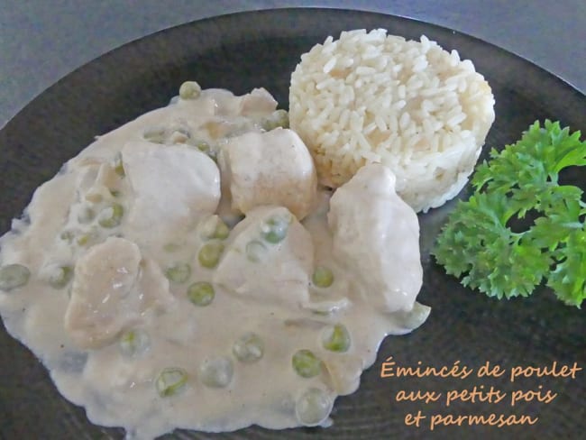 Émincés de poulet aux petits pois et parmesan