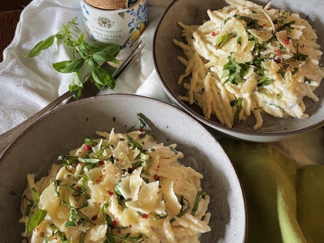 Pâtes citronnées ricotta et parmesan au basilic frais