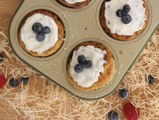 Muffins à la courgette, au yaourt et à la vanille, glaçage au yaourt