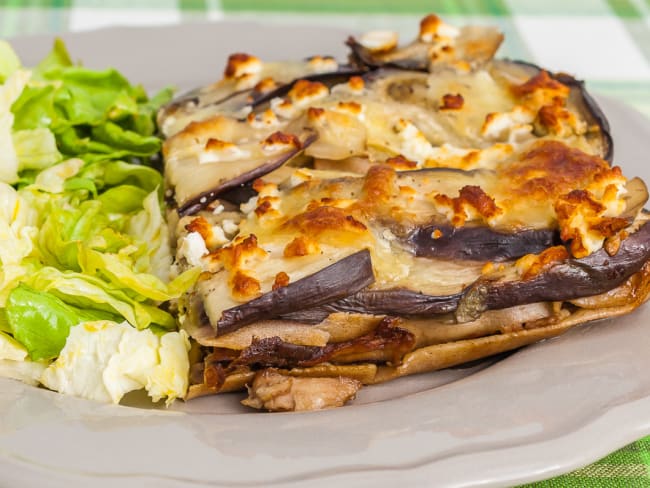 Lasagnes aux aubergines, cèpes et fêta