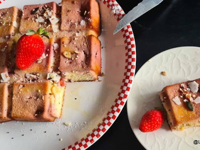 Gâteau ricotta, chocolat blanc et fraises