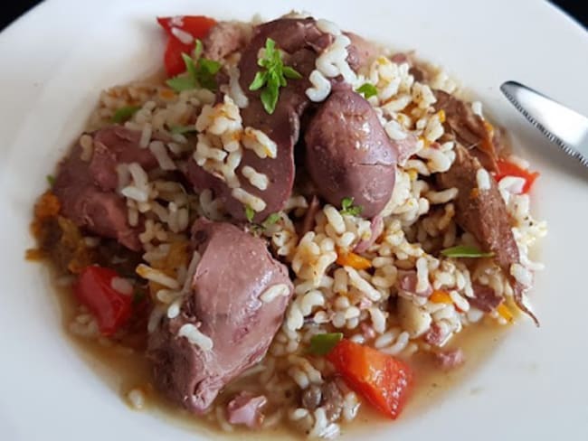 'Risotto' de riz Konjac aux foies des volailles confits