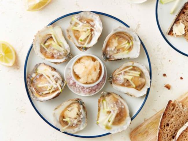 Huîtres plates au granité de cidre et à la pomme verte