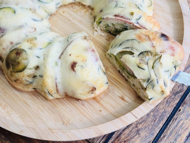 Brownie courgettes, lard fumé et fromages