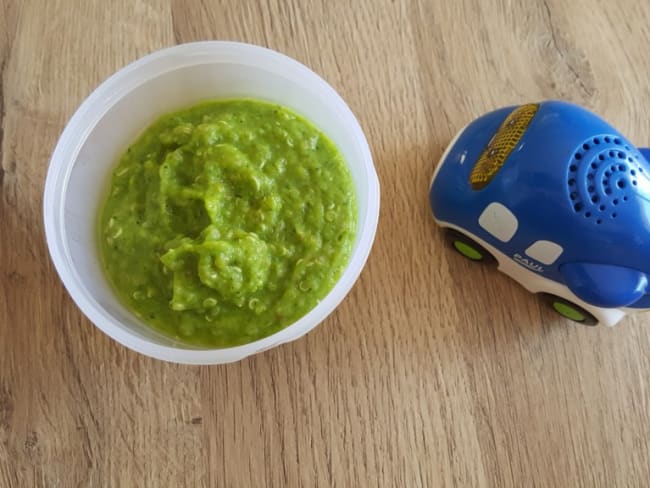 Petit pot courgette, petit pois, menthe et quinoa