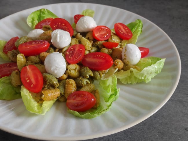 Salade de pâtes à l’italienne (pesto, tomates cerises, mozza...)