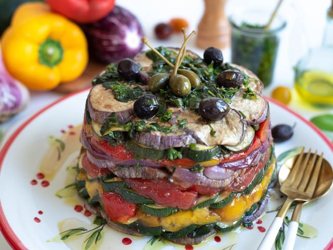 Caponata façon millefeuilles de légumes