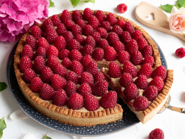 Tarte maison aux framboises fraîches, IG bas