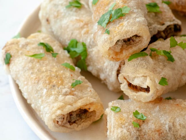 Nems bien croustillants au poulet et légumes hachés